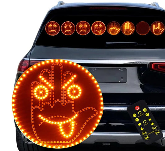 4 Expression and 4 Gestures Finger Car Auto Lights, Road Rage LED Sign for Car, Funny Hand Gesture Light for Car Back Window