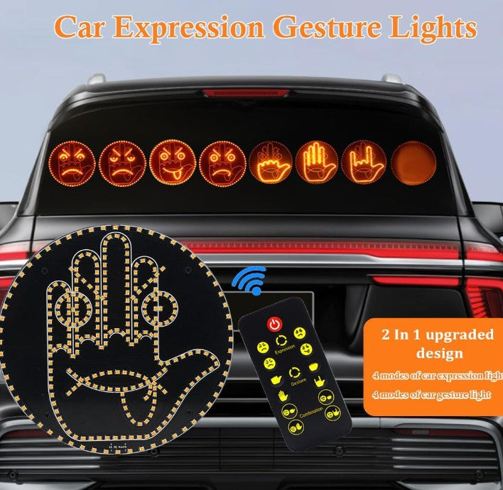 4 Expression and 4 Gestures Finger Car Auto Lights, Road Rage LED Sign for Car, Funny Hand Gesture Light for Car Back Window
