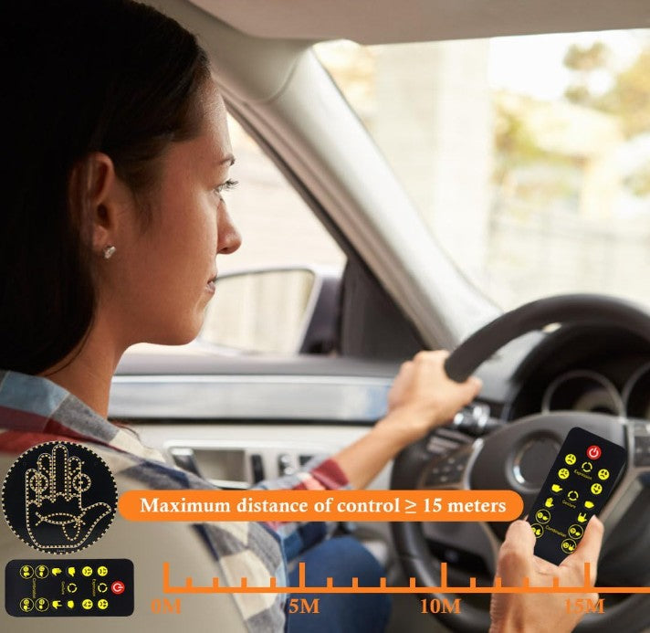 4 Expression and 4 Gestures Finger Car Auto Lights, Road Rage LED Sign for Car, Funny Hand Gesture Light for Car Back Window