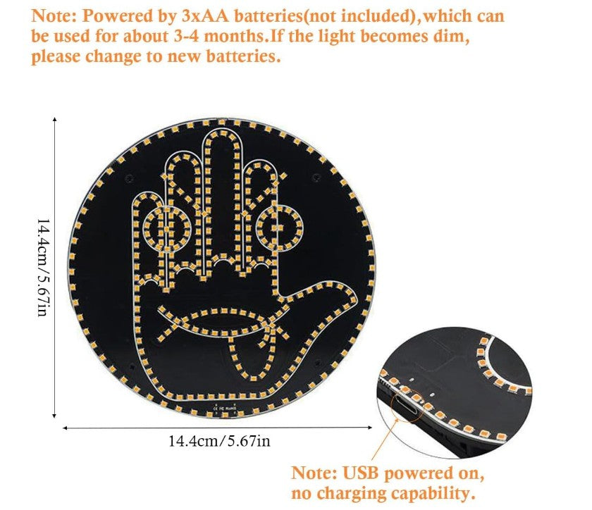 4 Expression and 4 Gestures Finger Car Auto Lights, Road Rage LED Sign for Car, Funny Hand Gesture Light for Car Back Window