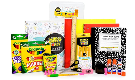 Back to School Art Supply Essentials Box Kit with Copy Books  Pencils Markers Crayons Grades K-5 -32 Pieces