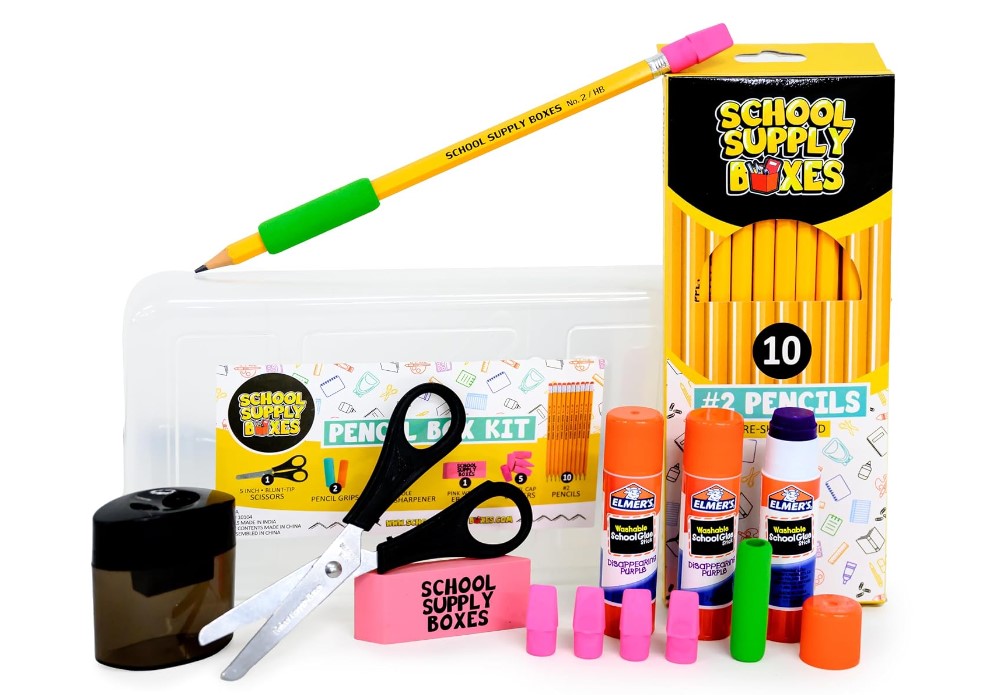 Back to School Art Supply Essentials Box Kit with Copy Books  Pencils Markers Crayons Grades K-5 -32 Pieces