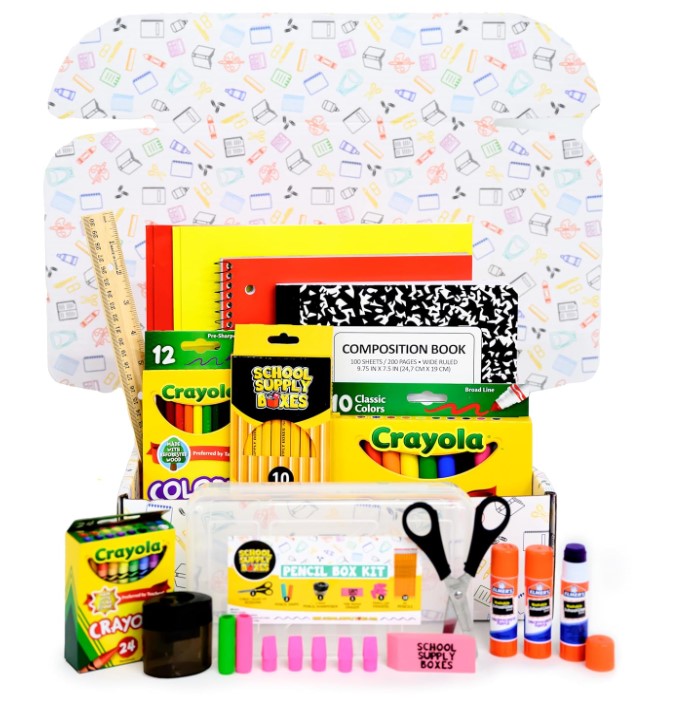 Back to School Art Supply Essentials Box Kit with Copy Books  Pencils Markers Crayons Grades K-5 -32 Pieces