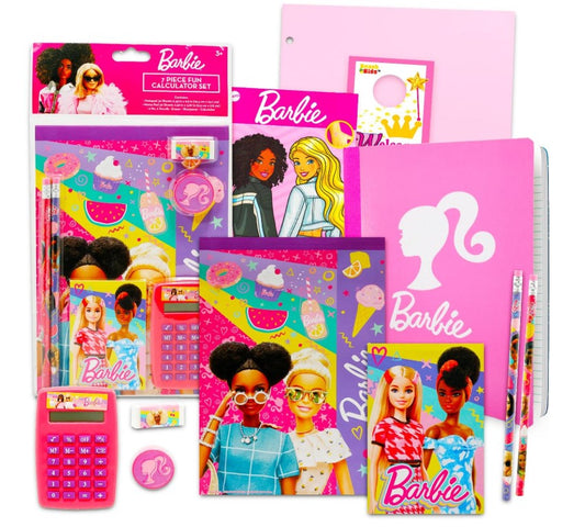 Back to School Barbie Art Supply Essentials Box Kit with Copy Books Pencils Markers Crayons Grades K-5 -32 Pieces