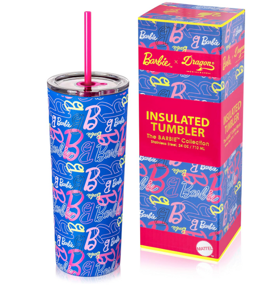 Barbie Tumbler Stainless Steel Vacuum Insulated Water Drinking Bottles with Lid and Two Straws