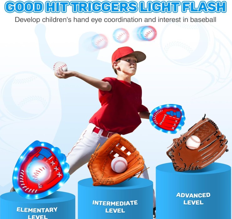 Toss and Catch Ball Game Set Kids Adults Sports and Outdoor Sticky LED Baseball Gloves and Balls for Catch Games for All Ages