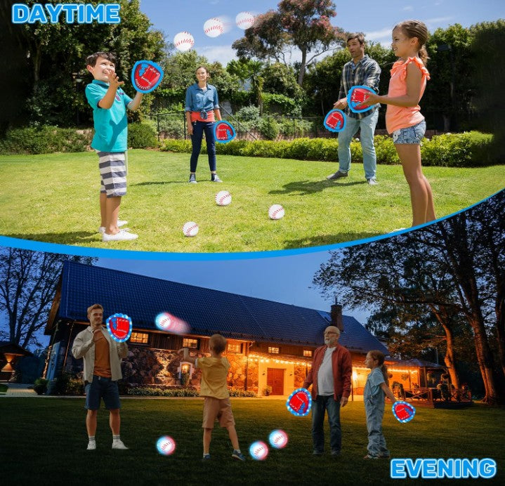 Toss and Catch Ball Game Set Kids Adults Sports and Outdoor Sticky LED Baseball Gloves and Balls for Catch Games for All Ages