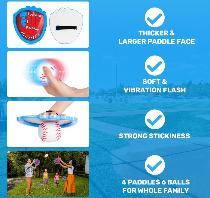 Toss and Catch Ball Game Set Kids Adults Sports and Outdoor Sticky LED Baseball Gloves and Balls for Catch Games for All Ages