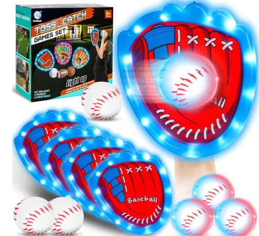 Toss and Catch Ball Game Set Kids Adults Sports and Outdoor Sticky LED Baseball Gloves and Balls for Catch Games for All Ages