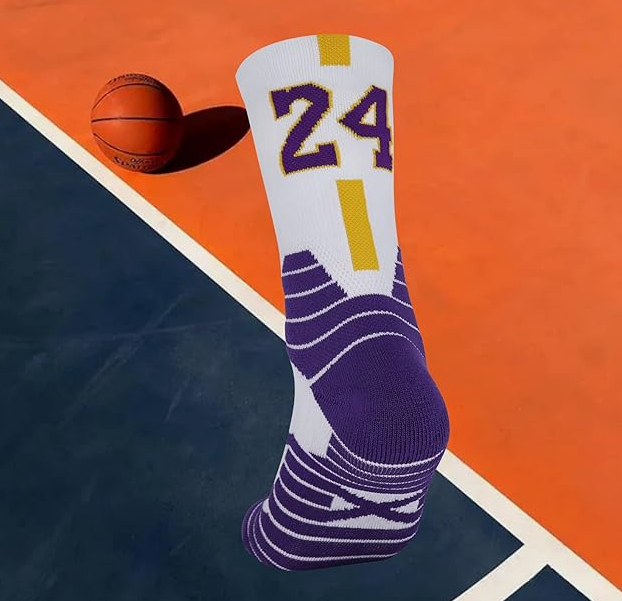 Basketball Athletic Player Numbers Team Colors Crew Socks for Boys, Girls, Men, Women 2 Pack