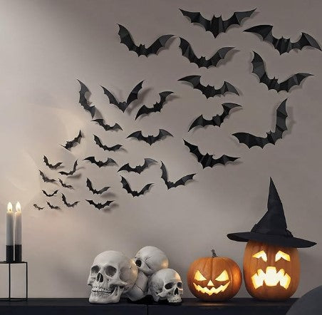 144 Pcs 3D Bats Cutouts Wall Glow in the Dark Eye Halloween Indoor Outdoor Decoration Lights