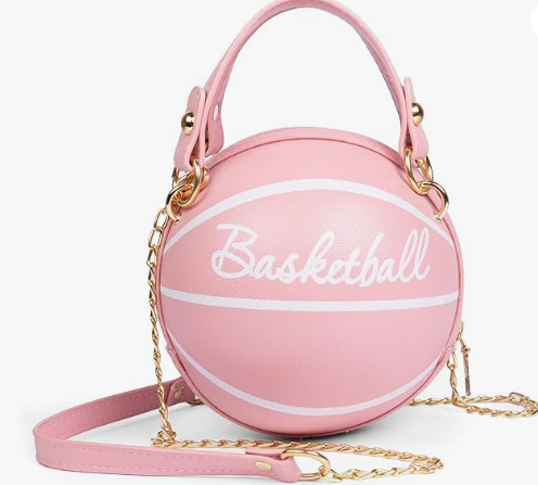 Basketball Shape Pink Brown Black White Designed Shoulder Mini Round Crossbody Sachel Messenger Purse Handbag