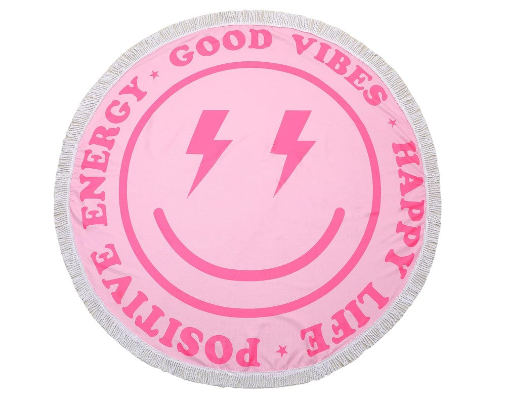 Positive Message Pink, Green Leaves American Flag 100 Dollar Bill Watermelon Design Beach Towel 60 Inch Smile Round Beach Pool Towel Preppy Rug Absorbent Face Blanket Quick Dry Happy Picnic Towels