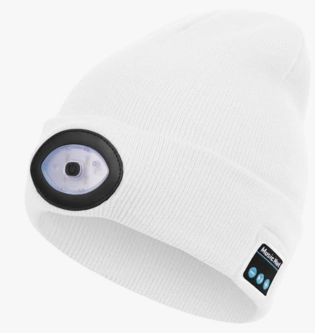 LED Lighted Bluetooth Beanie Hat, USB Rechargeable 4 LED Wireless Music Running Headlamp Cap for Men Women and Kids