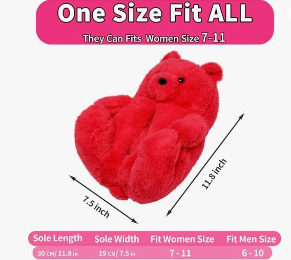 Women's Mens Cute Indoor Fuzzy Fur Fluffy Trendy Fun Slippers Red Pink Brown Rainbow Black Teddy Bear Animal Slippers Birthday Valentine's Gifts