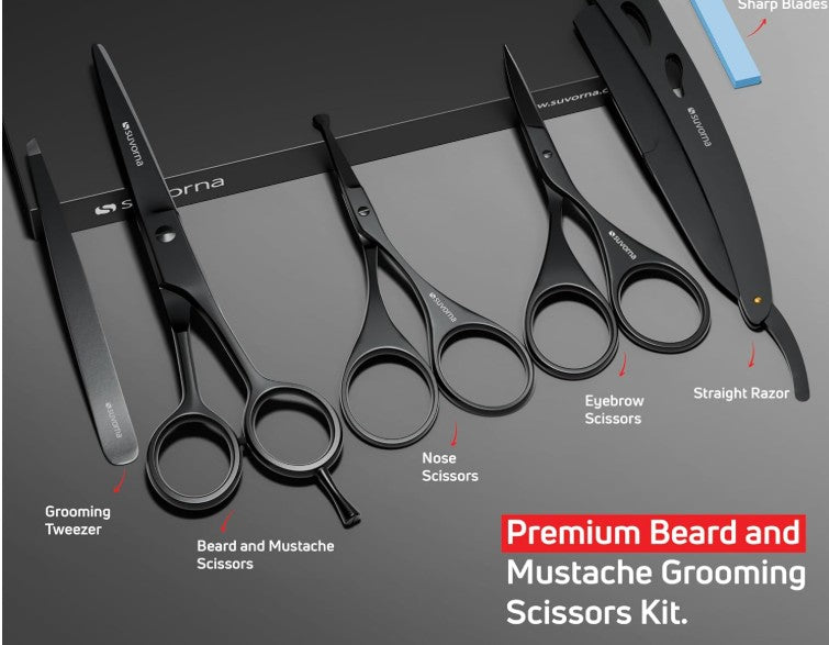 Men Beard Mustache Nose Grooming Skin Face Care Kit Conditioner Oils Balm Brush Wash Comb with Travel Bag and Beard E-Book and Cutting Hair Kit