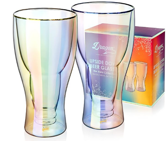 Clear Iridescent Double Wall Insulated Freezable Upside-Down Design Beer Pub Mugs Glasses- 2 Pack