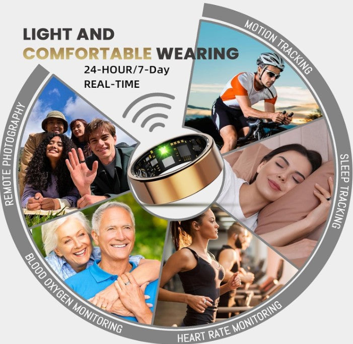Smart Health Ring for Women Men, Vibration Alert, Touch Control, Fitness Tracker Ring with Sleep Heart Rate Steps, IP68 Waterproof for iPhone Android,