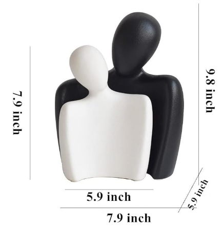 Ceramic Modern Hugging Couple Black and White Statues Figurine for Home Decor