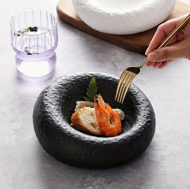 Artistic Conception Insulated Fun Round Black White Ceramic Dish Soup Bowls