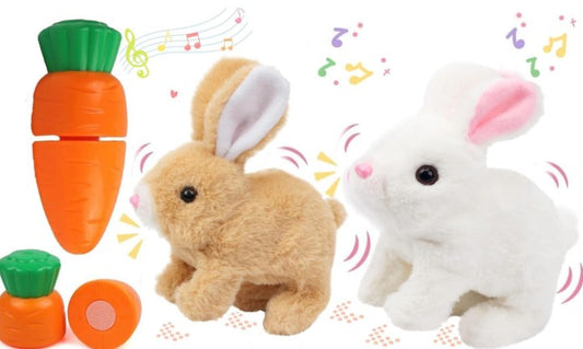 Hopping Bunny Toy, Easter Rabbit Interactive Electronic Pet Plush Bunny Toys with Sounds, Jumping, Twitching Ears - Easter Gifts for Kids (Brown+White)