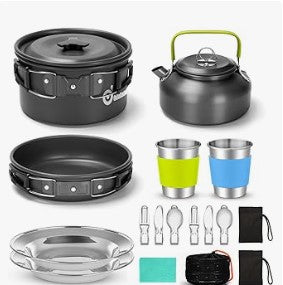 15 PC Camping Cookware Portable Outdoor Mess Kit Non-Stick Lightweight Pot Set for Backpacking Hiking Picnic