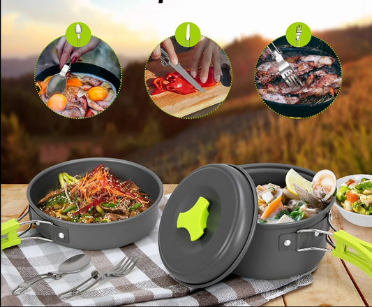 15 PC Camping Cookware Portable Outdoor Mess Kit Non-Stick Lightweight Pot Set for Backpacking Hiking Picnic