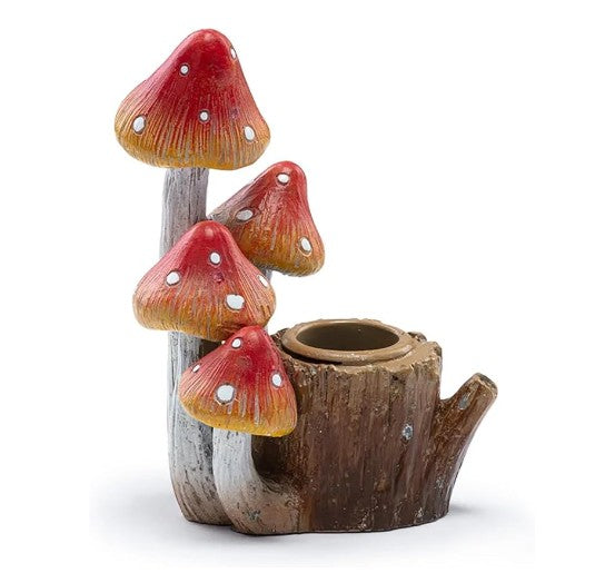 Whimsical Orange Mushroom Taper Candle Holder 4.25 inch Woodland Stump Design for Fall, Halloween & Fairy Gardens - Unique Home Decor