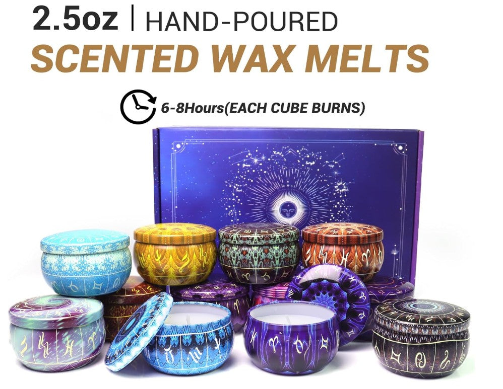 Zodiac Constellation Scented Candles for Home Set 2.5oz Strong Aromatherapy Candle Pack in Travel Tin Jars Long Lasting Fragrance Soy Candle 12 Pack