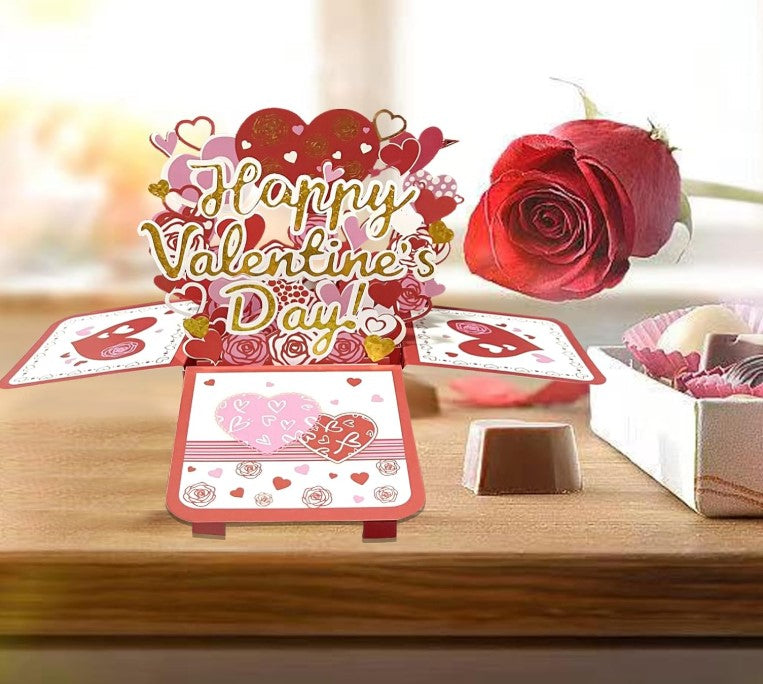 3D Large Paper Pop-Up Music Light Flower Rose Sunflower Tulip Bouquet Greeting Valentine Heart Card with Envelope