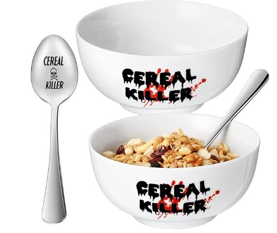 Halloween Cereal Salad Killer 20 oz Bowl and Engraved Spoon Funny Gift for Kitchen Set of 2