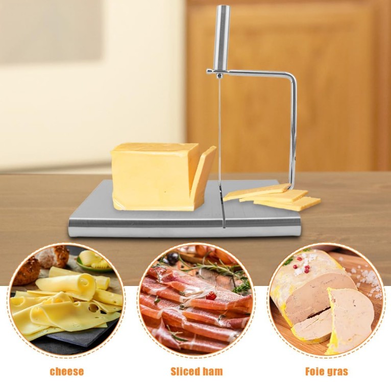 Polished White Black Marble Metal Cheese Slicer Board Slab for Cutting Block Cheeses, Butter, Meats for Party