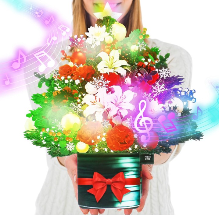 3D Large Paper Pop-Up Music Light Flower Rose Sunflower Tulip Bouquet Greeting Graduation Heart Mothers Day Card with Envelope