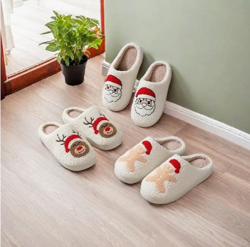 Cute Soft Plush Fur Non-Slip Cartoon Red and Green Christmas Reindeer Grinch House Slip on Slippers for Men and Women Kids