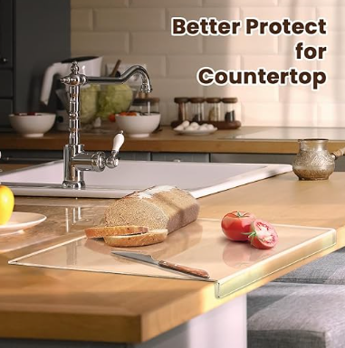 Clear Acrylic Non-Slip Cutting Board with Counter Lip for Kitchen Counter