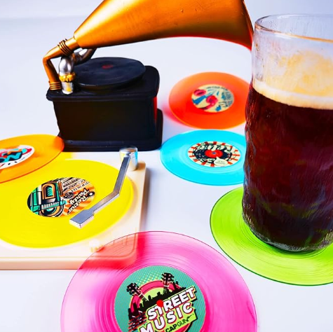 Musical Theme Vinyl Record Table Place Mats and Coasters for Food and Drinks