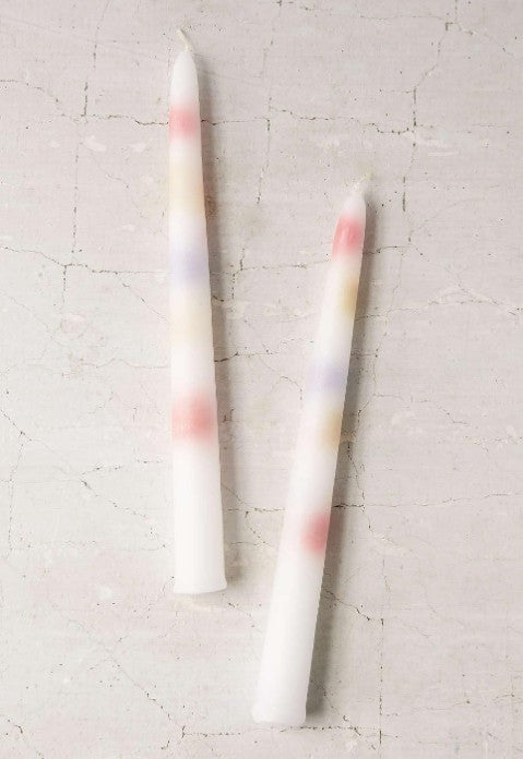 Fun New Mutli-Color Drip Candles Taper White Candles 2 pack