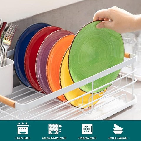 7.5 - 10.5 Inch Dinner Red Yellow Orange Purple Blue Green Ceramic Plate Six Set Large Dinner Dessert Salad Dinner ware for Kitchen and Dishwasher Safe, Multicolor