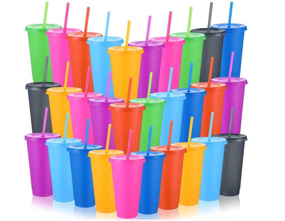 30 Pack Tumbler with Straw and Lid Bulk Cups for Gifts Water Bottle Iced Coffee Travel Mug Cup Reusable Plastic Tumblers for Party Birthdays