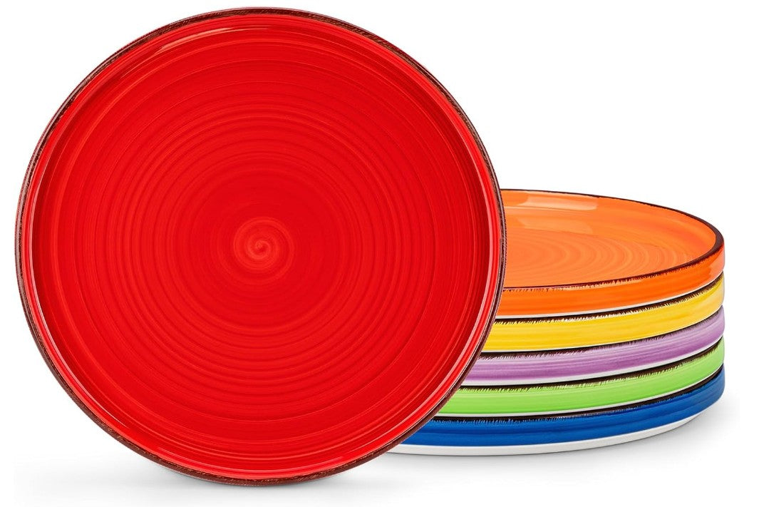 10.5 Inch Dinner Red Yellow Orange Purple Blue Green Plates, Ceramic Dinner Plate Six Set Large Dinnerware Plates for Kitchen, Microwave, Oven and Dishwasher Safe, Multicolor