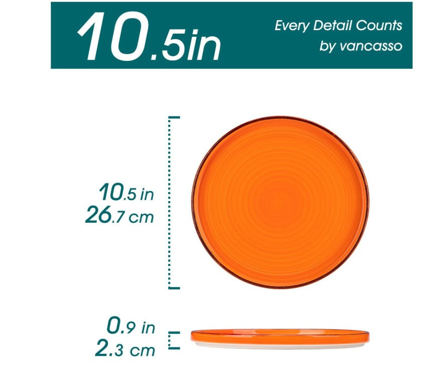 10.5 Inch Dinner Red Yellow Orange Purple Blue Green Plates, Ceramic Dinner Plate Six Set Large Dinnerware Plates for Kitchen, Microwave, Oven and Dishwasher Safe, Multicolor