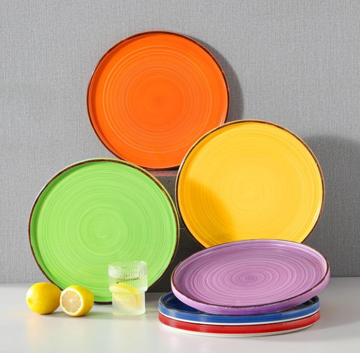 10.5 Inch Dinner Red Yellow Orange Purple Blue Green Plates, Ceramic Dinner Plate Six Set Large Dinnerware Plates for Kitchen, Microwave, Oven and Dishwasher Safe, Multicolor