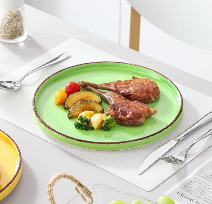 10.5 Inch Dinner Red Yellow Orange Purple Blue Green Plates, Ceramic Dinner Plate Six Set Large Dinnerware Plates for Kitchen, Microwave, Oven and Dishwasher Safe, Multicolor