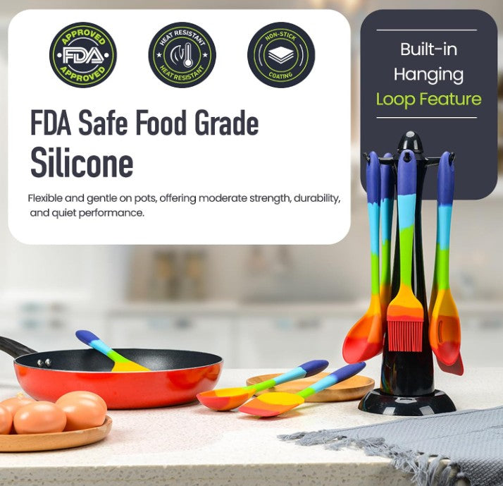 11-14 Piece Rainbow Silicone Spatula Bundle with Holder & Measuring Spoons – Multicolor High Heat-Resistant Cooking Utensils for Nonstick Cookware – Flexible Turner, Spoon, Spatula, Brush, BPA FDA Safe