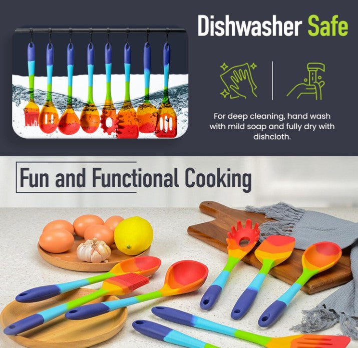 11-14 Piece Rainbow Silicone Spatula Bundle with Holder & Measuring Spoons – Multicolor High Heat-Resistant Cooking Utensils for Nonstick Cookware – Flexible Turner, Spoon, Spatula, Brush, BPA FDA Safe