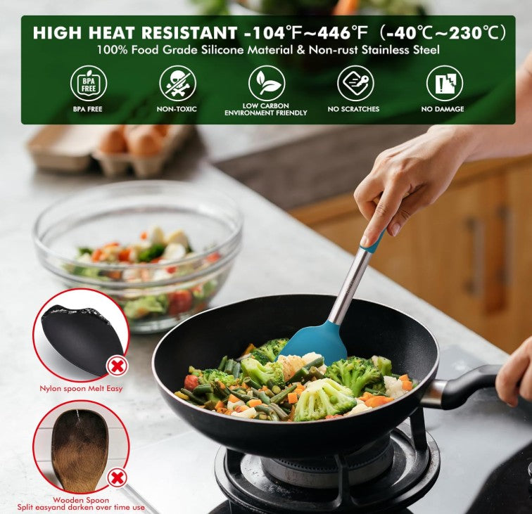 11-14 Piece Rainbow Silicone Spatula Bundle with Holder & Measuring Spoons – Multicolor High Heat-Resistant Cooking Utensils for Nonstick Cookware – Flexible Turner, Spoon, Spatula, Brush, BPA FDA Safe