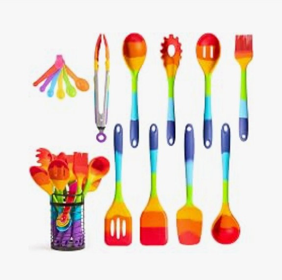 11-14 Piece Rainbow Silicone Spatula Bundle with Holder & Measuring Spoons – Multicolor High Heat-Resistant Cooking Utensils for Nonstick Cookware – Flexible Turner, Spoon, Spatula, Brush, BPA FDA Safe