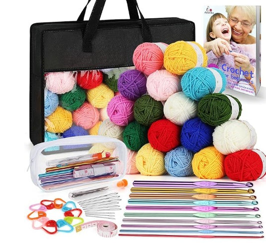 1093 Yards Crochet Glow Yarn for Crocheting Complete Knitting Kit for Beginners Professionals with Aluminum Crochet Hooks Detailed Instruction Set Kit