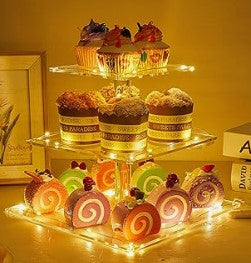 4 Tier Cupcake Stand Acrylic Tower Display with Colorful LED Light Premium Dessert Tree Tower for Birthday Weddings Party Events