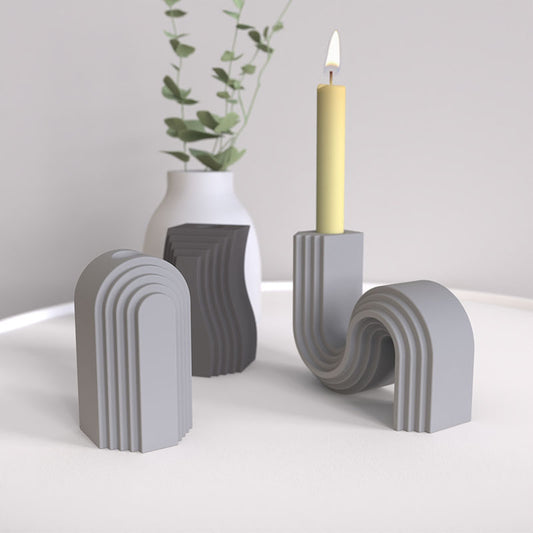 Unique Shaped Striped Candle Holder 